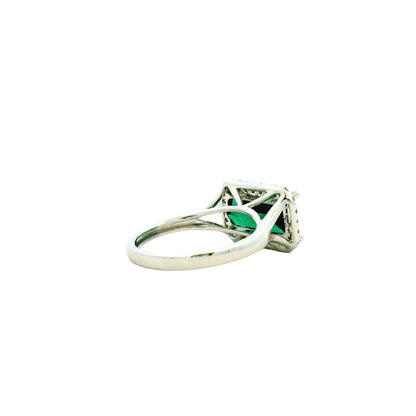 14k White Gold 3.54ct Emerald Cut Blue Tourmaline and 0.27ctw Diamond Halo Ring — macro detail of the stones