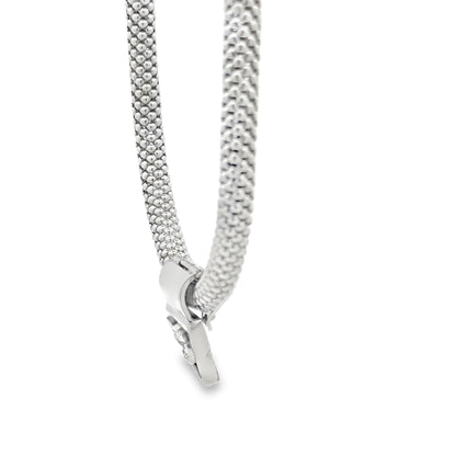 18k White Gold Mesh Choker Necklace & 14k White Gold 1.67ct Round Brilliant Diamond… — macro detail of the centerpiece