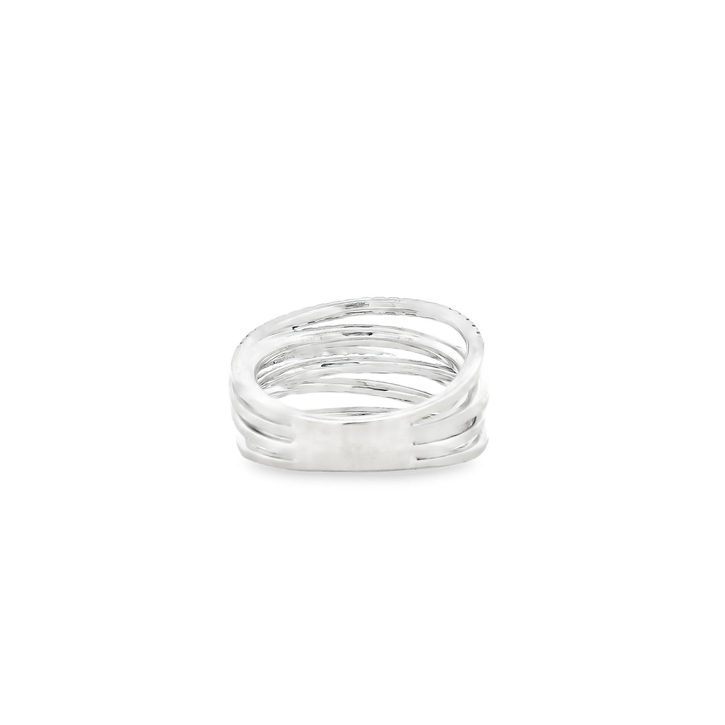 Gabriel & Co. 14k White Gold 1.00ctw Diamond Criss Cross Layered Ring — macro detail of the stones