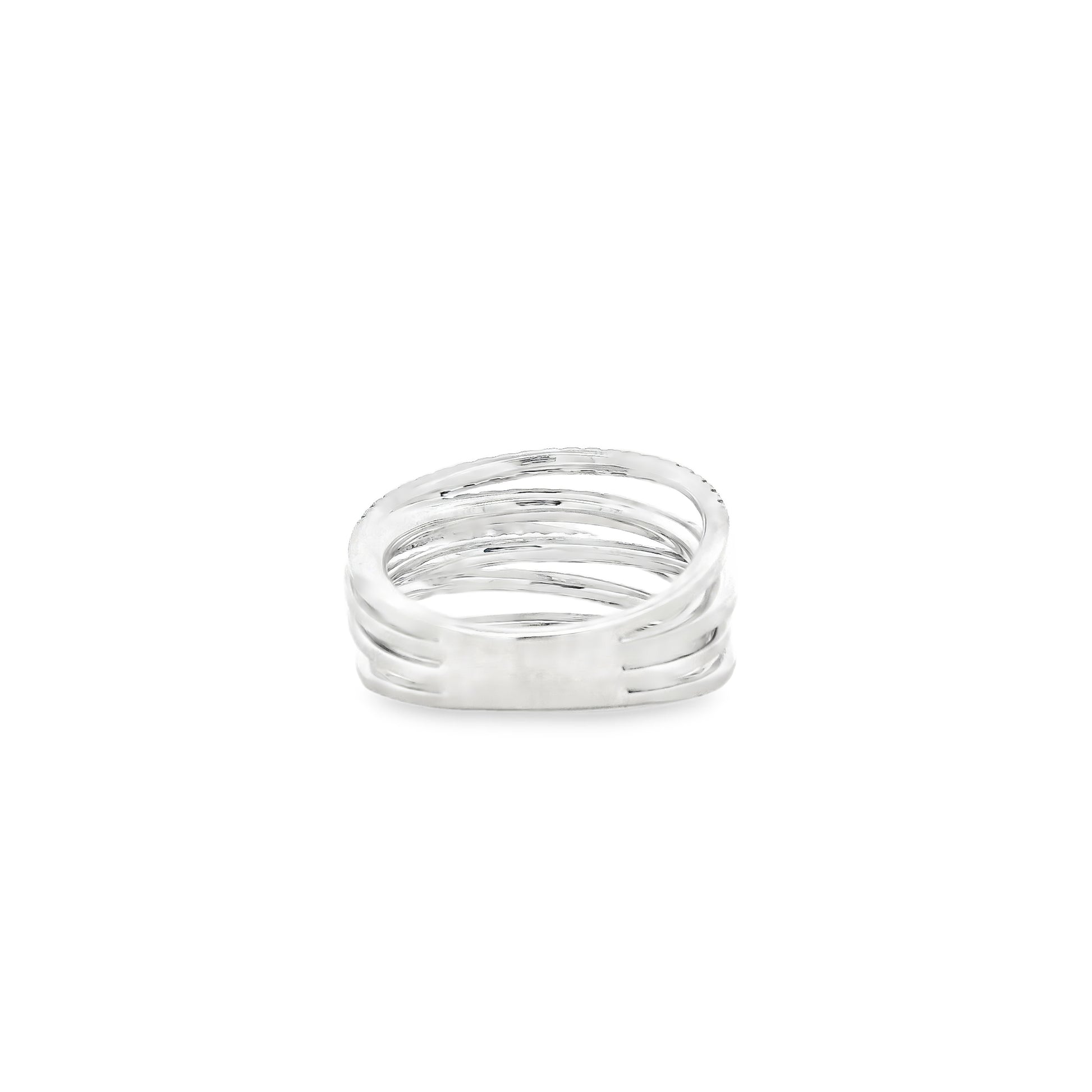 Gabriel & Co. 14k White Gold 1.00ctw Diamond Criss Cross Layered Ring — macro detail of the stones