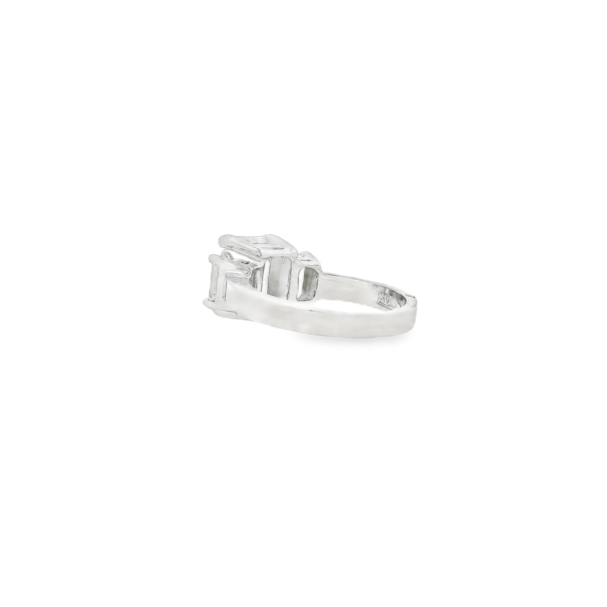14k White Gold 2.02ct Emerald Cut Diamond Three-Stone Ring — macro detail of the stones