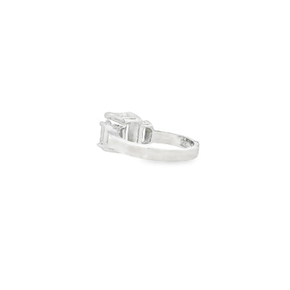 14k White Gold 2.02ct Emerald Cut Diamond Three-Stone Ring — macro detail of the stones