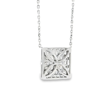 18k White Gold 4.00ctw Baguette & Princess Cut Diamond Invisible Set Pendant Necklace — macro detail of the centerpiece