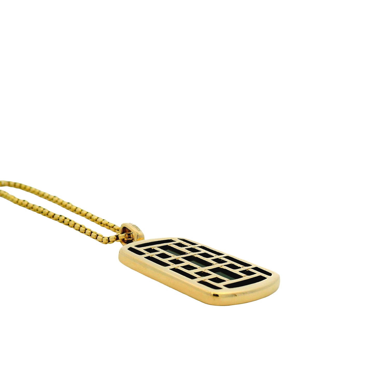 Effy 14k Yellow Gold Black Onyx & Diamond Dog Tag Pendant Necklace — macro detail of the stones