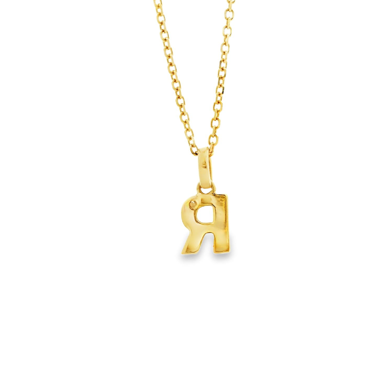 14k Yellow Gold 0.30ctw Diamond Pavé "R" Initial Letter Pendant Necklace — macro detail of the stones