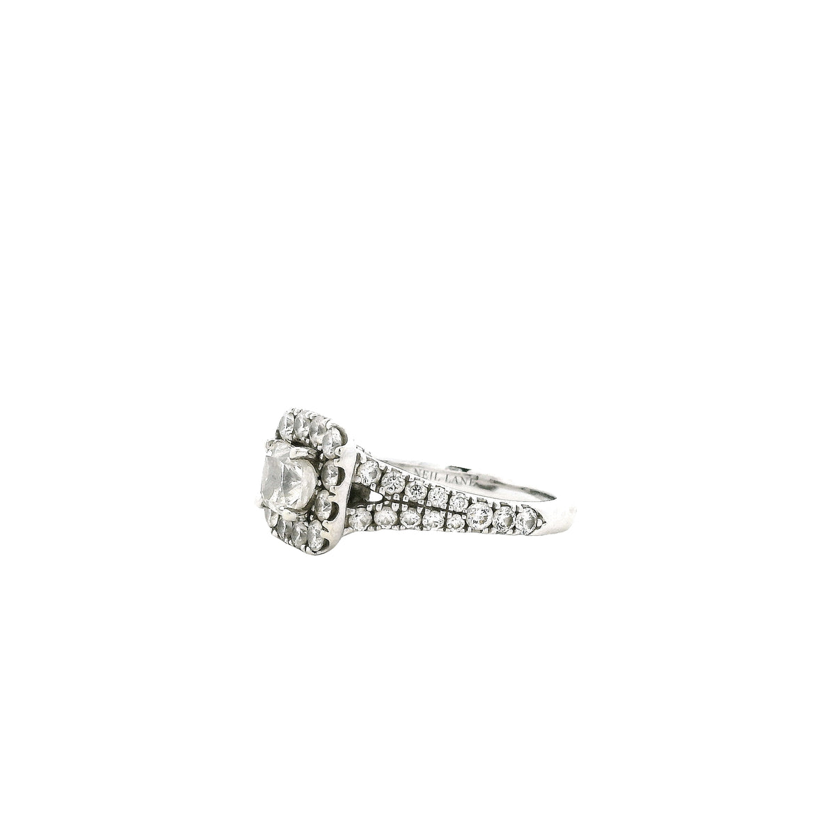 Neil Lane 14k White Gold 0.75ct Cushion Diamond Halo Engagement Ring — macro detail of the stones