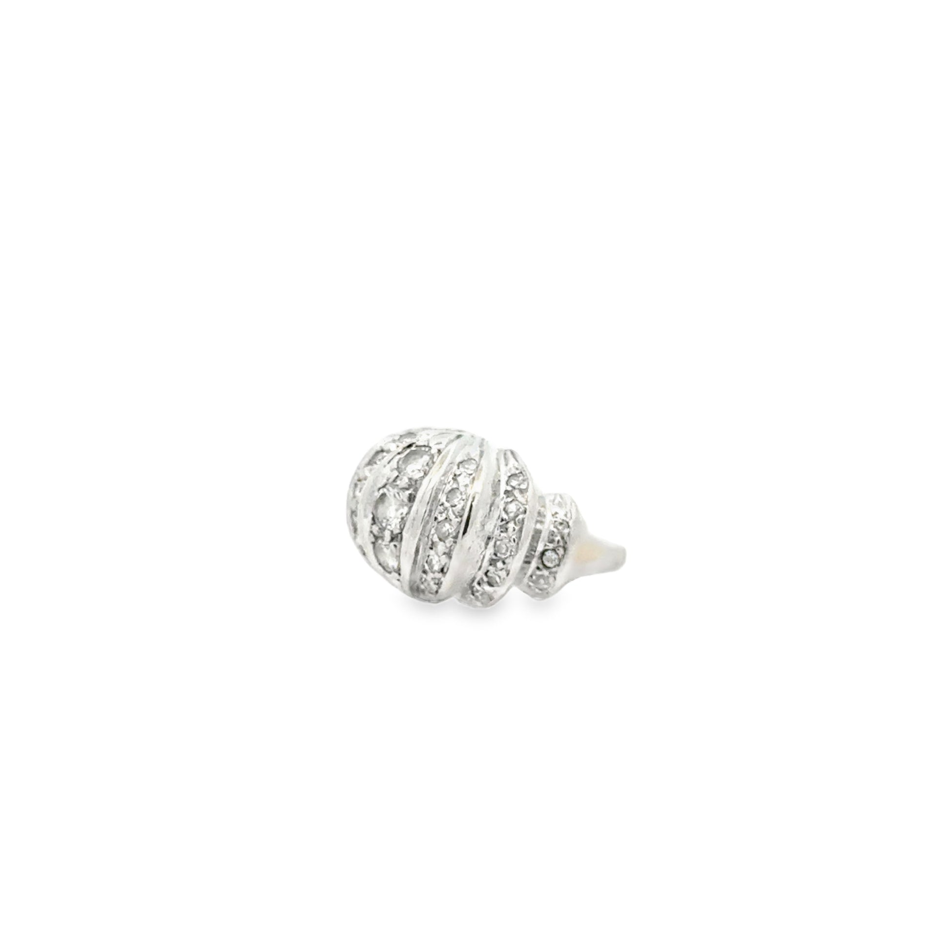 White Gold Pavé Diamond Bombe Dome Cocktail Ring — macro detail of the stones