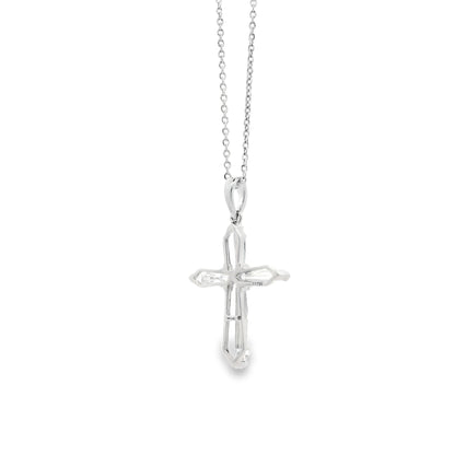 14k White Gold Lab-Grown Diamond Marquise Cross Pendant Necklace 17" — macro detail of the centerpiece