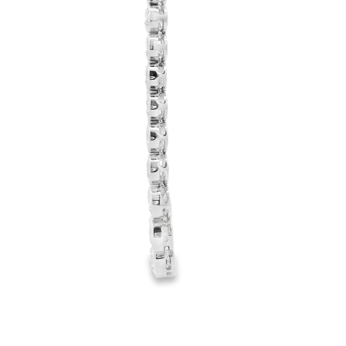 18k White Gold 6.54ctw Round Natural Diamond Half-Way Bezel Set Tennis Necklace 17" — macro detail of the centerpiece