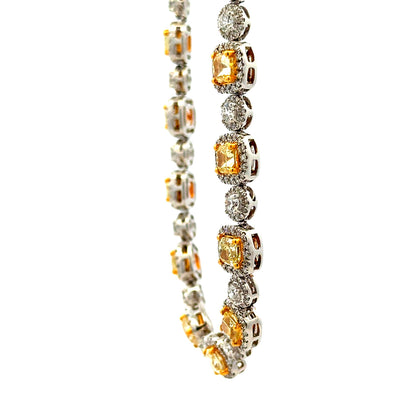 18k Two-Tone Gold GIA Certified 17.11ct Fancy Yellow Diamond & 7.98ctw Round Diamond Bezel… — macro detail of the centerpiece