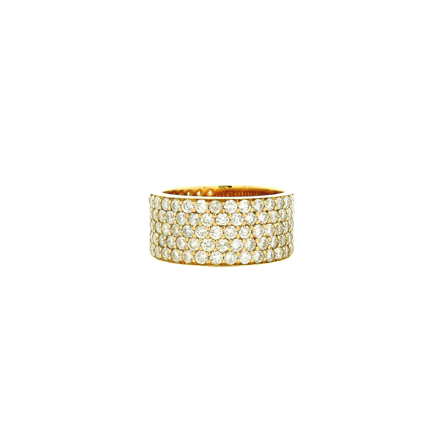 14k Yellow Gold 3.61ctw Round Brilliant Diamond White Pavé Dome Ring — macro detail of the stones