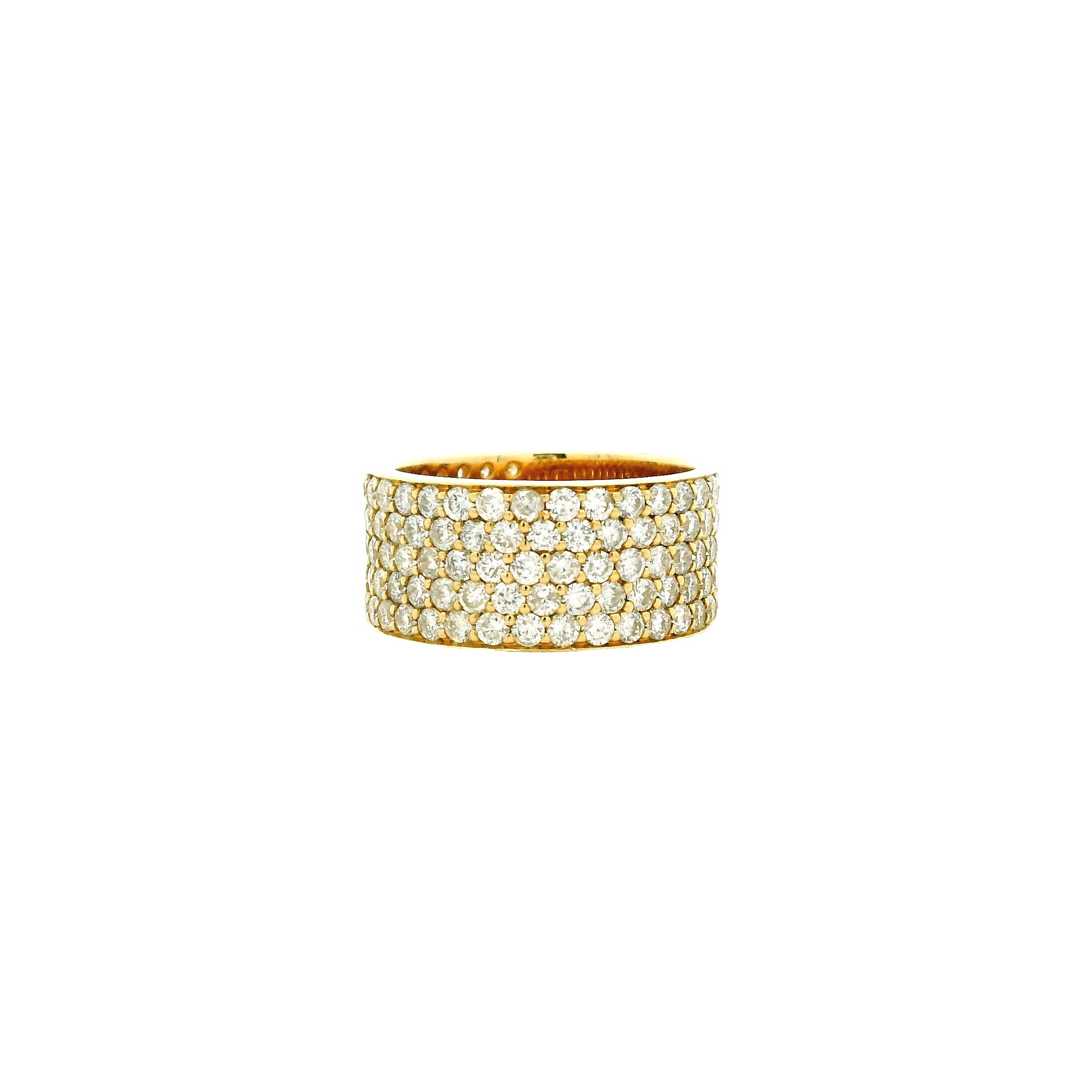 14k Yellow Gold 3.61ctw Round Brilliant Diamond White Pavé Dome Ring — macro detail of the stones