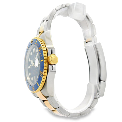 Rolex 116613LB Submariner 40mm Blue Dial Two-Tone Oyster Bracelet Watch — macro detail of the dial