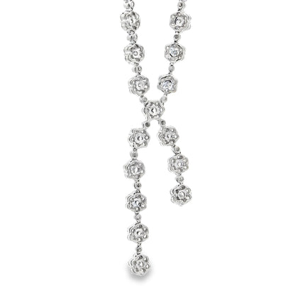 18k White Gold 20.00ctw Natural Round Brilliant Diamond Cluster Drop Necklace 17" — macro detail of the centerpiece
