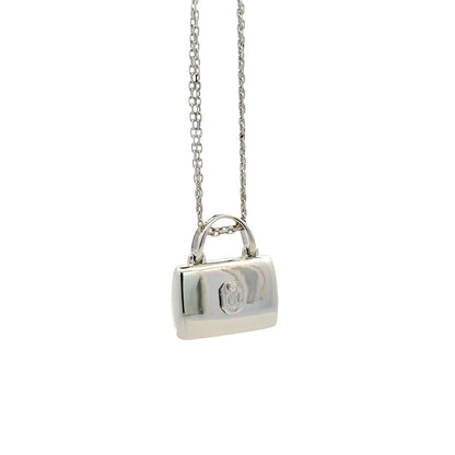 18k White Gold 2.00ctw Multi-Color Sapphire Pavé Purse Pendant Necklace — macro detail of the centerpiece