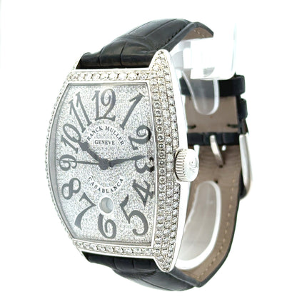 Franck Muller Casablanca 8880 Stainless Steel Diamond Dial & Bezel Black Leather Strap Watch — macro detail of the dial