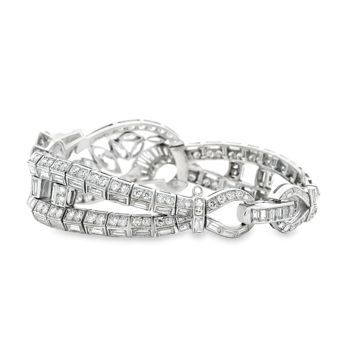 Platinum 15.28ctw Mixed Cut Natural Diamond Cluster Bracelet — macro detail of the clasp