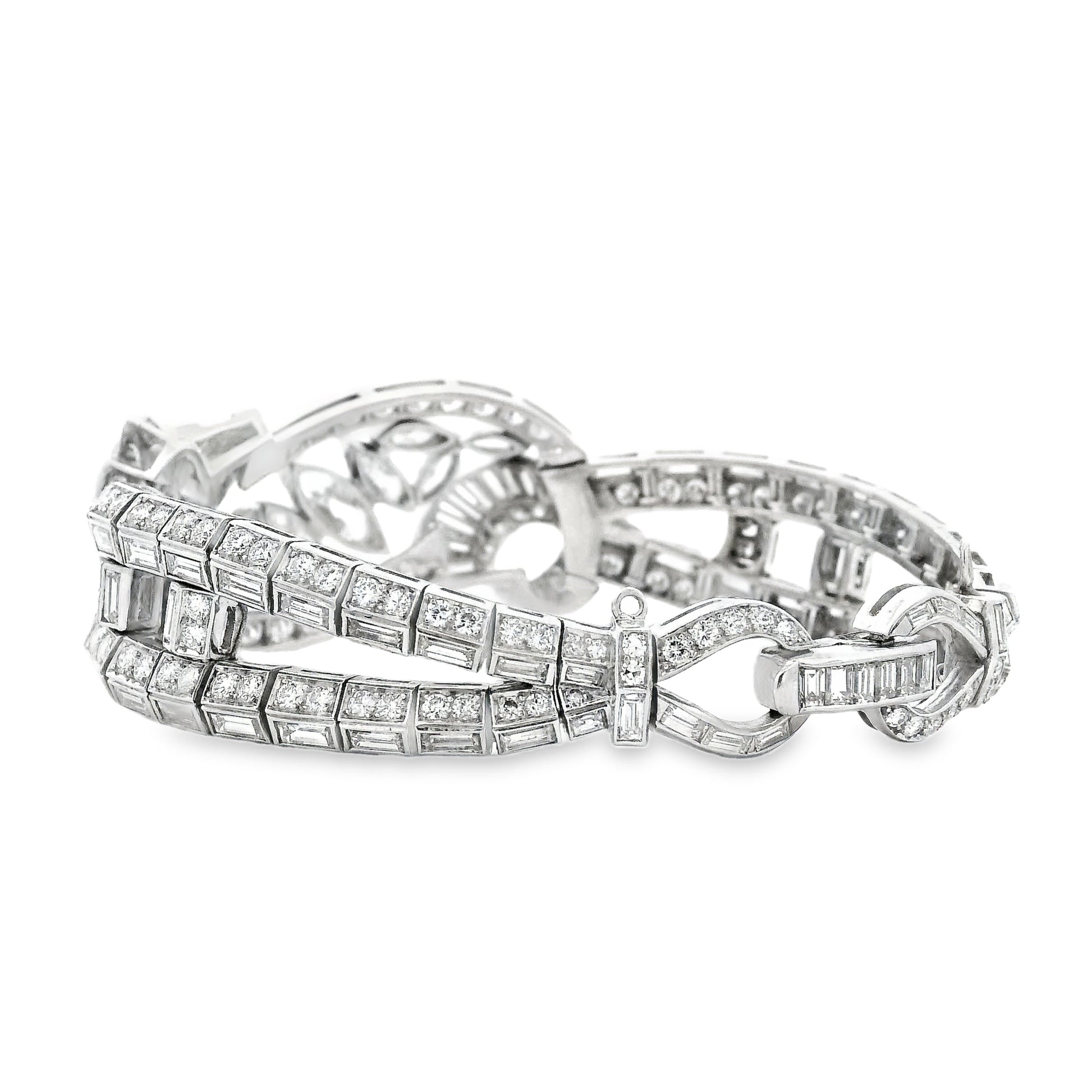 Platinum 15.28ctw Mixed Cut Natural Diamond Cluster Bracelet — macro detail of the clasp