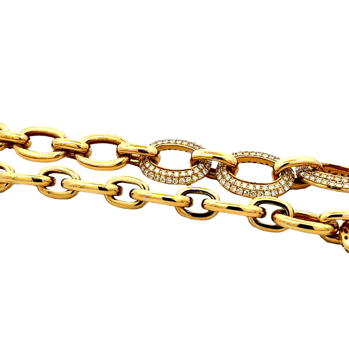 18k Yellow Gold 89.6ctw Pavé Natural Diamond Oval Link Necklace — macro detail