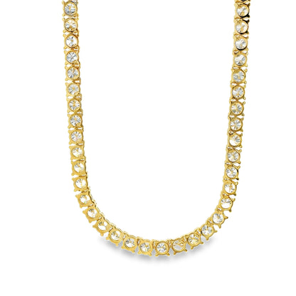 14k Yellow Gold 14.00ctw Round Brilliant Diamond Tennis Necklace 16"-18" Adjustable — macro detail of the centerpiece