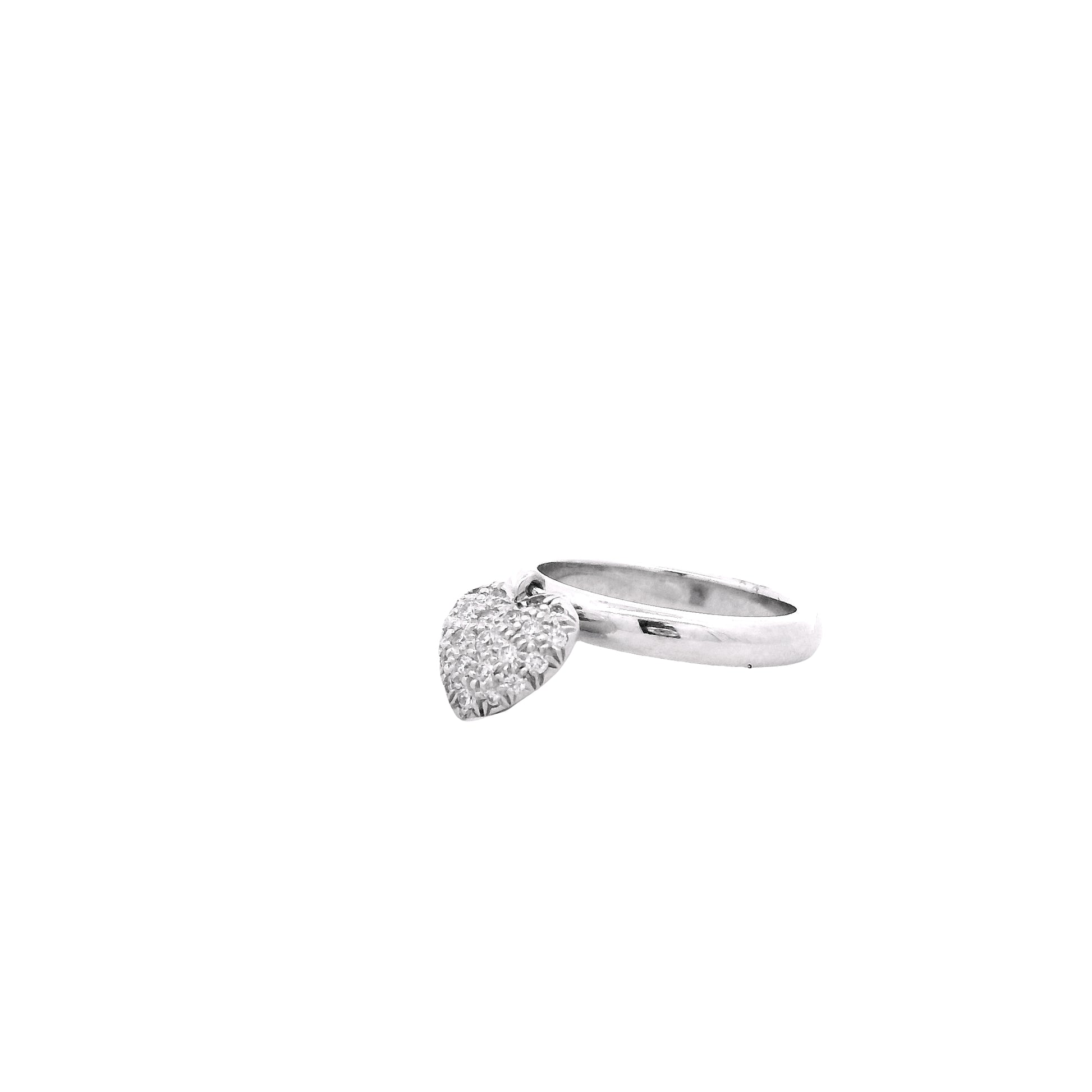 Tiffany & Co. Platinum 0.48ctw F VS Diamond Dangle Heart Ring — macro detail of the stones