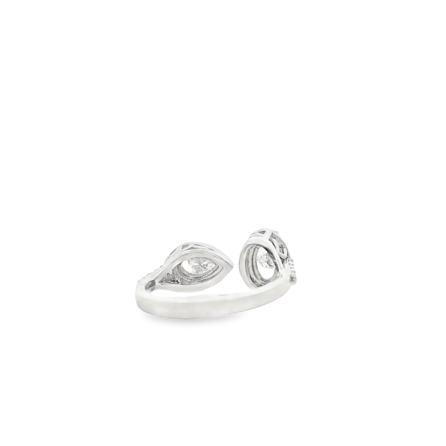14k White Gold 1.49ctw Oval & Pear Cut Diamond Pavé Halo Toi et Moi Ring — macro detail of the stones