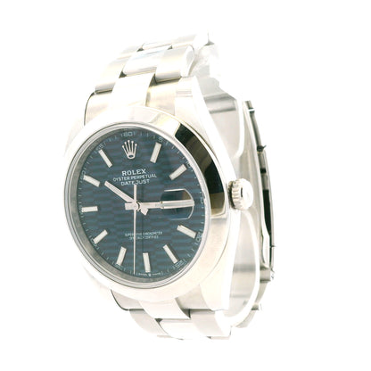 Rolex 126300 Datejust 41mm Blue Motif Dial Stainless Steel Watch — macro detail of the dial