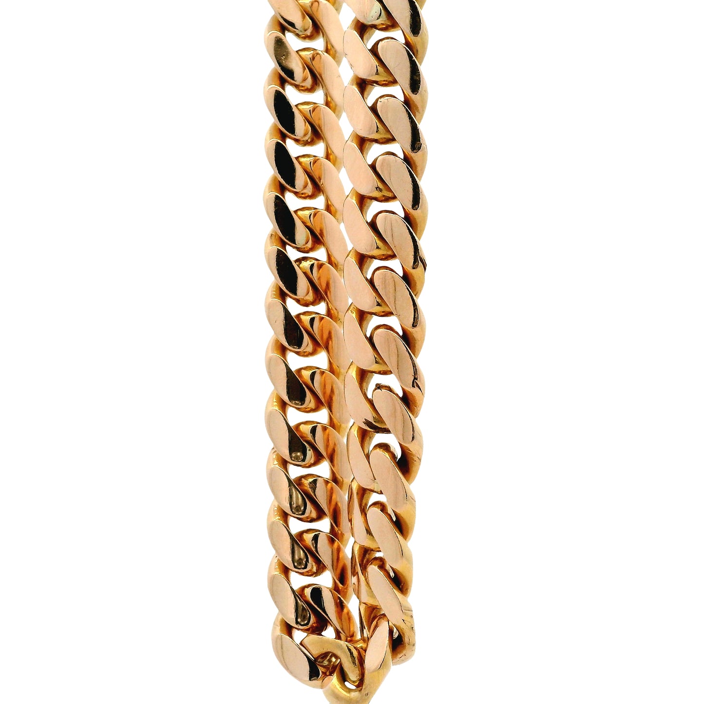 14k Rose Gold 10mm Cuban Link Chain Necklace 26" — macro detail of the centerpiece