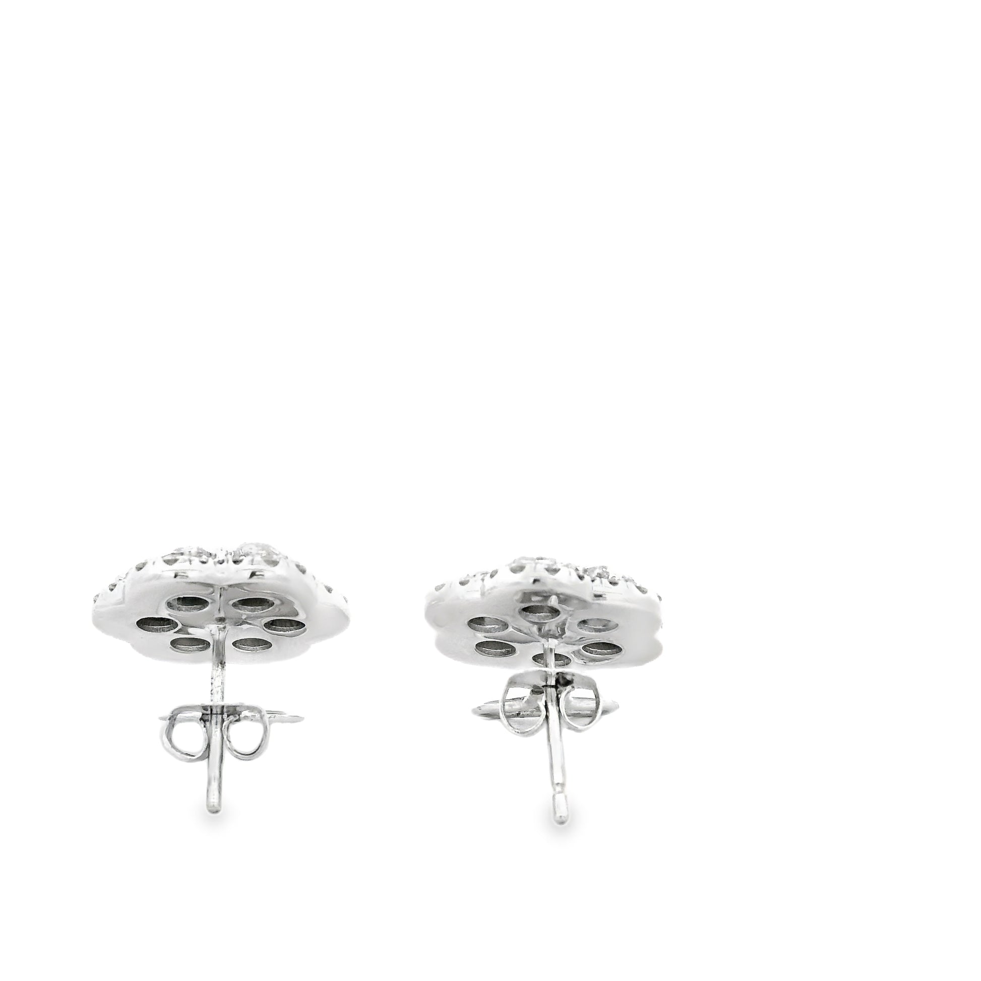 14k White Gold 3.60ctw Old Cut Natural Diamond Flower Cluster Button Earrings — macro detail of the stone