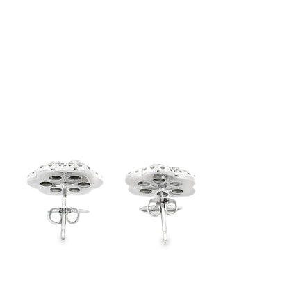 14k White Gold 3.60ctw Old Cut Natural Diamond Flower Cluster Button Earrings — macro detail of the stone