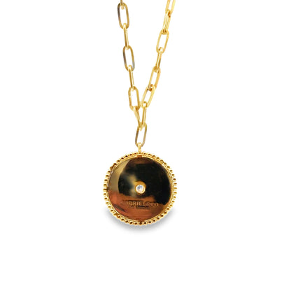 14k Yellow Gold Natural Diamond Sunburst Bezel Pendant Necklace — macro detail