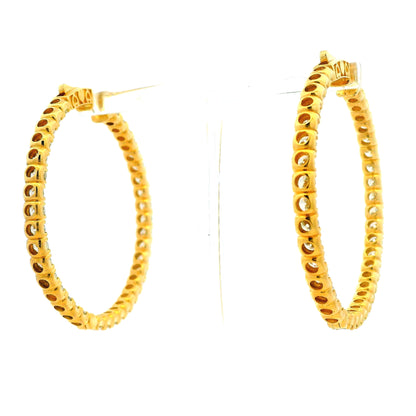 14k Yellow Gold 11.75ctw Round Diamond Inside Out Hoop Earrings — macro detail of the stone