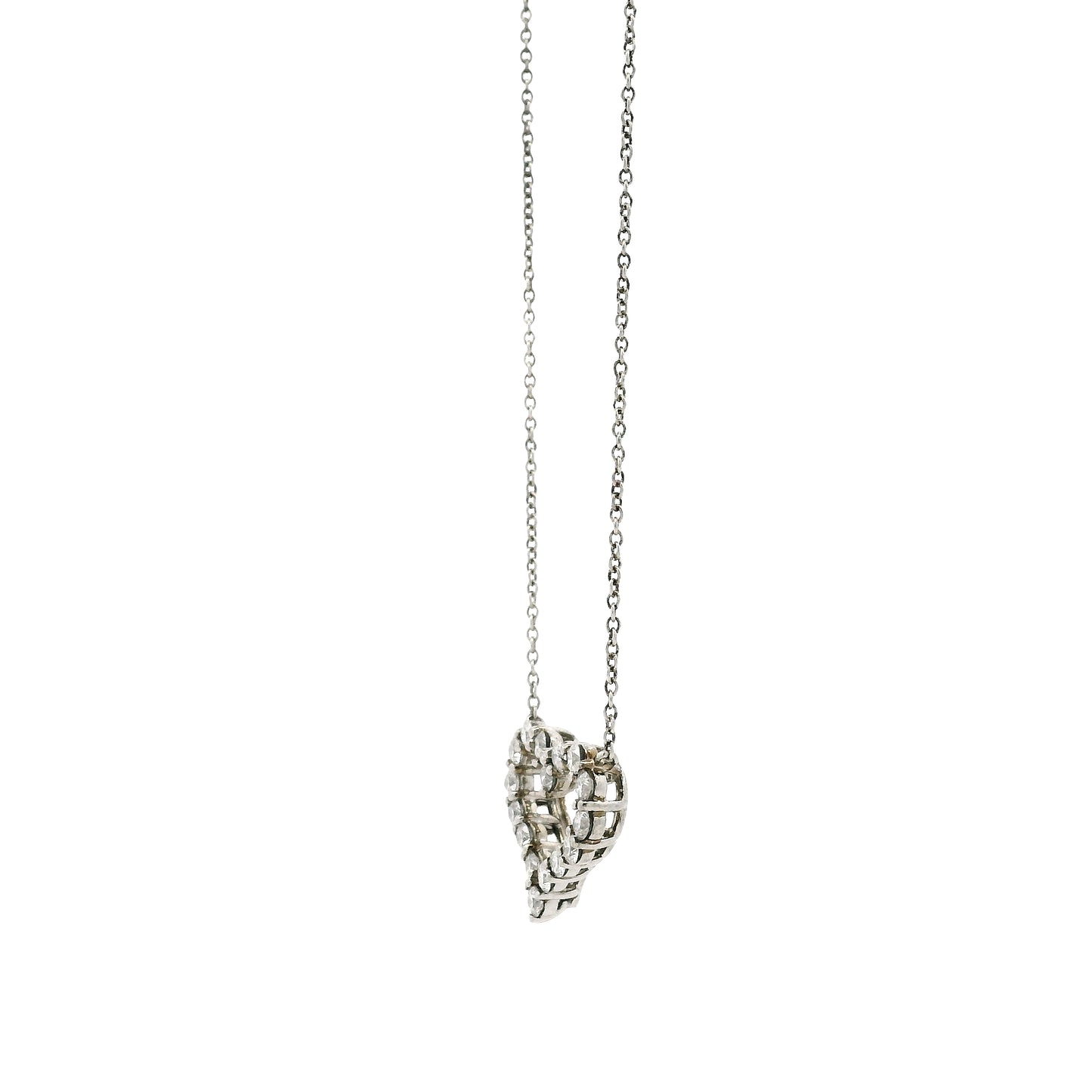 Tiffany & Co. Platinum 0.54ctw Round Brilliant Diamond Open Heart Pendant Necklace 16" — macro detail of the centerpiece