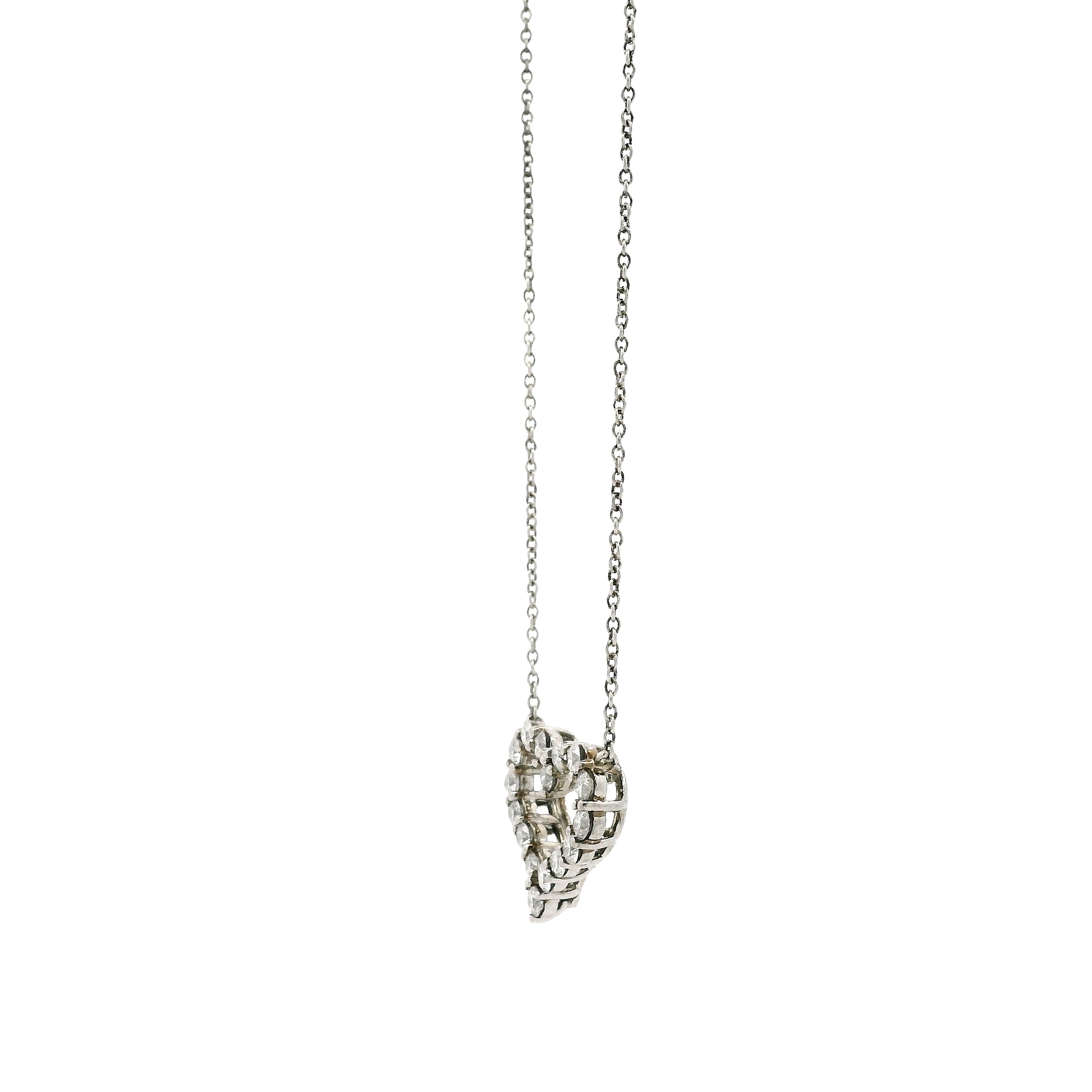 Tiffany & Co. Platinum 0.54ctw Round Brilliant Diamond Open Heart Pendant Necklace 16" — macro detail of the centerpiece