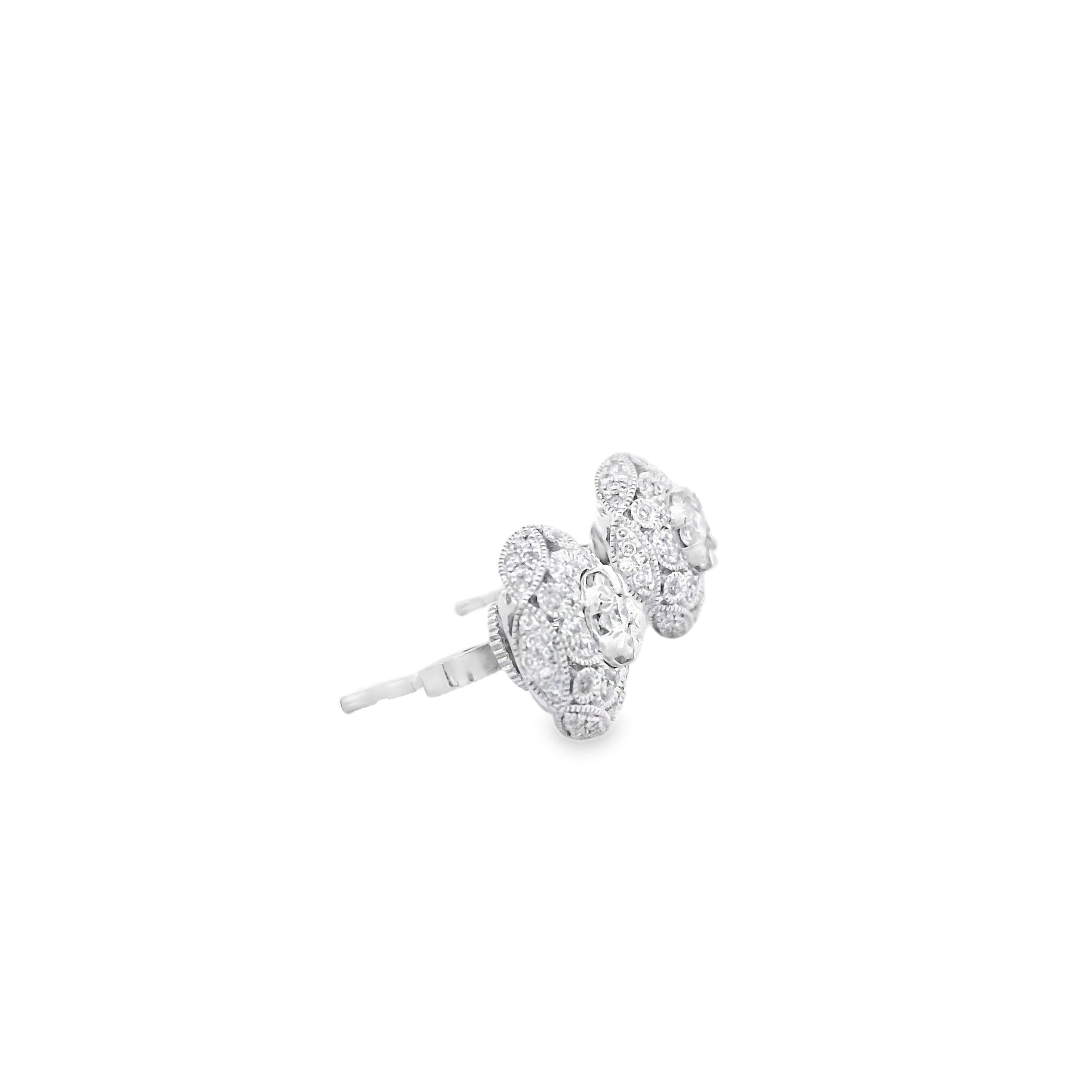 Effy 14k White Gold 0.50ctw Round Brilliant Diamond Pavé Button Stud Earrings — macro detail of the stone