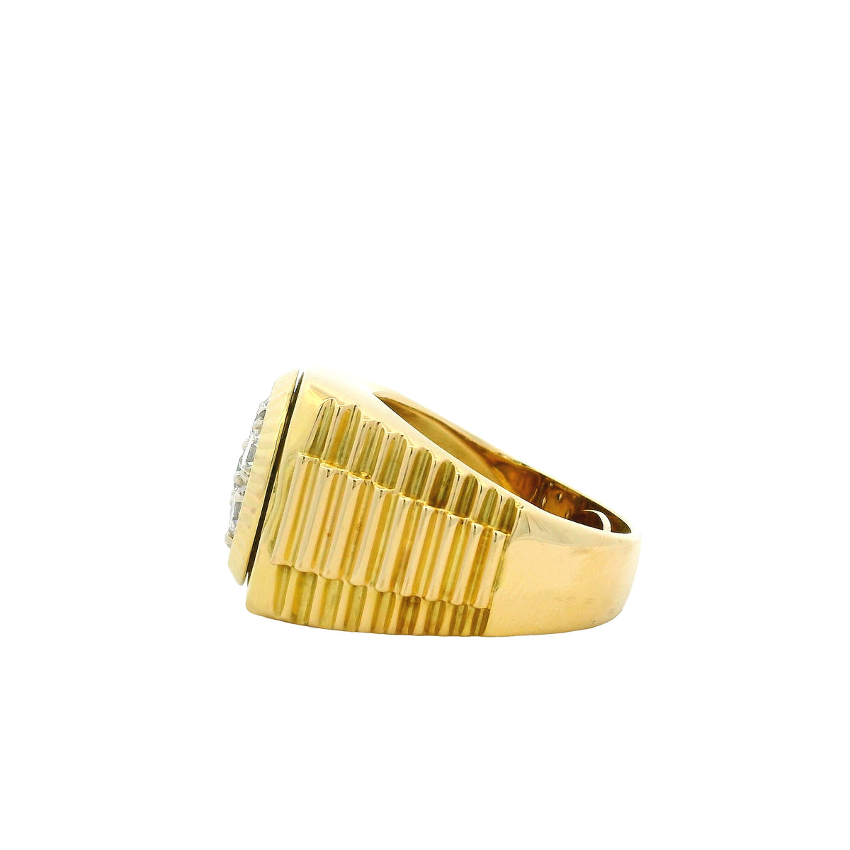 18k Yellow Gold 2.3ctw Round Brilliant Diamond Men's Cluster Ring — macro detail of the stones
