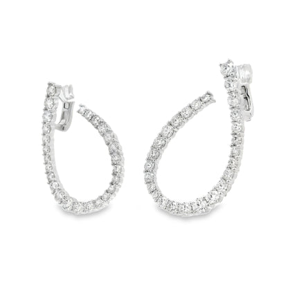 18k White Gold 6.14ctw Round Brilliant Diamond Hoop Earrings — macro detail of the stone