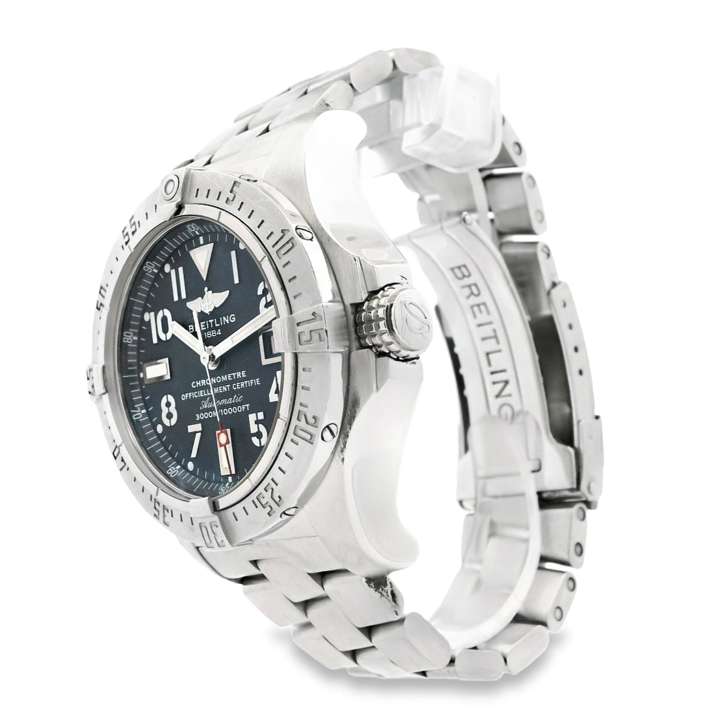 Breitling A1733010 Avenger Seawolf 44mm Blue Dial Stainless Steel Watch — macro detail of the dial