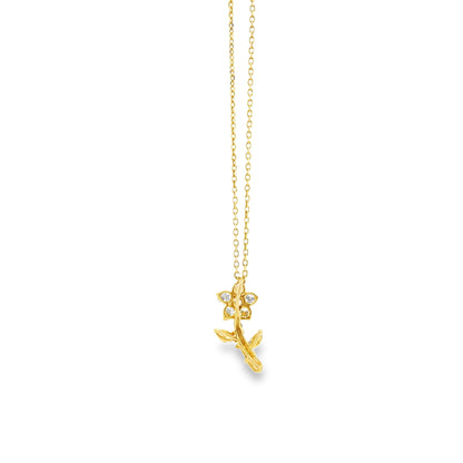 14k Yellow Gold 0.37ctw Natural Diamond Pavé Flower Pendant Necklace — macro detail of the centerpiece
