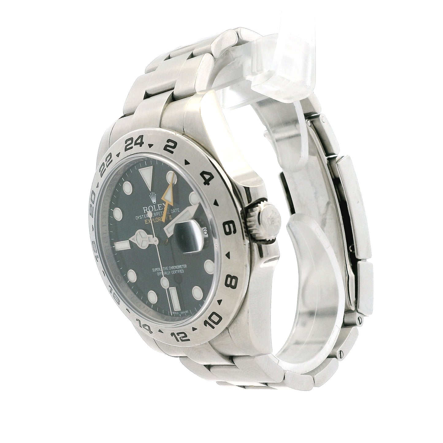 Rolex 216570 Explorer II 42mm Black Dial Stainless Steel Watch — macro detail of the dial
