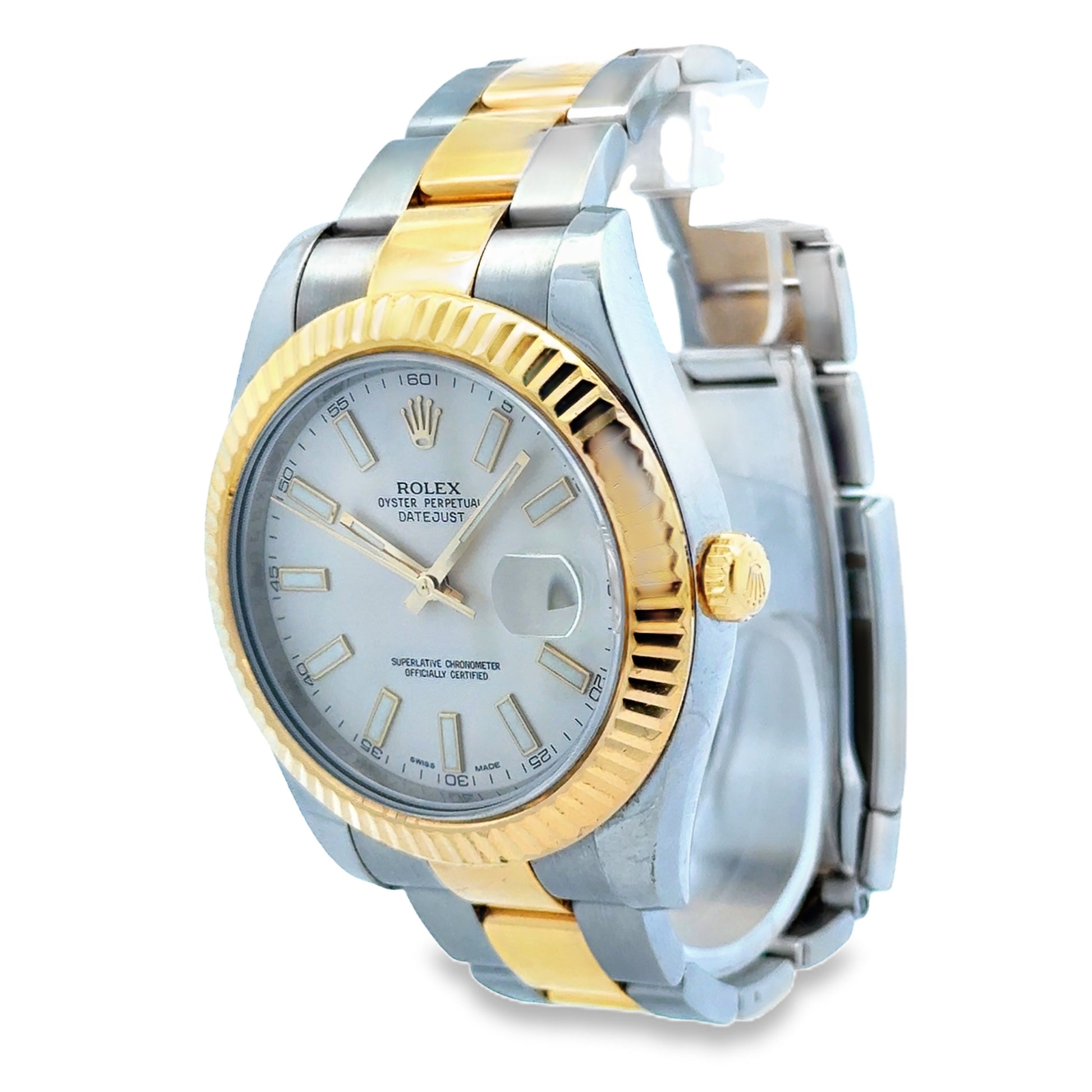 Rolex 116333 Datejust II 41mm Ivory Stick Dial Two-Tone Watch — macro detail of the dial