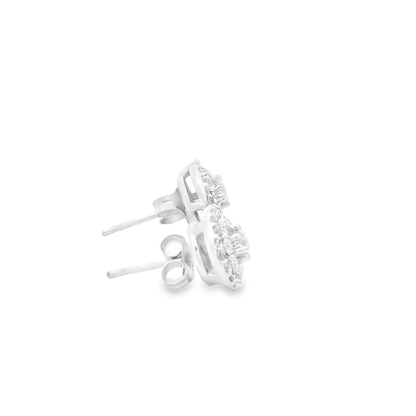 18k White Gold 1.3ctw Round Brilliant Diamond Cluster Stud Earrings — macro detail of the stones