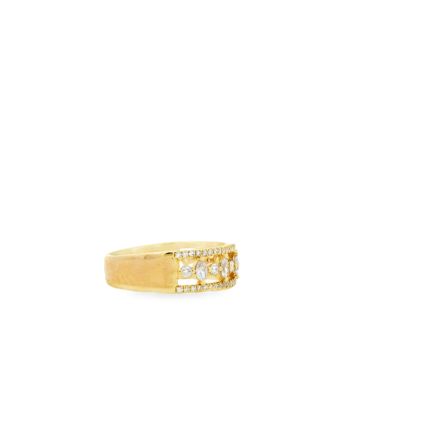 14k Yellow Gold 0.29ct Round Brilliant and 0.23ct Marquise Diamond Multi-Row Band Ring — macro detail of the stones