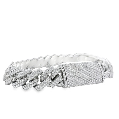 10k White Gold 13.35ctw Natural Diamond Cuban Chain Link Bracelet — macro detail of the clasp