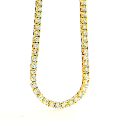 14k Yellow Gold 35.45ctw Round Diamond 4-Prong Tennis Necklace 22" — macro detail of the centerpiece