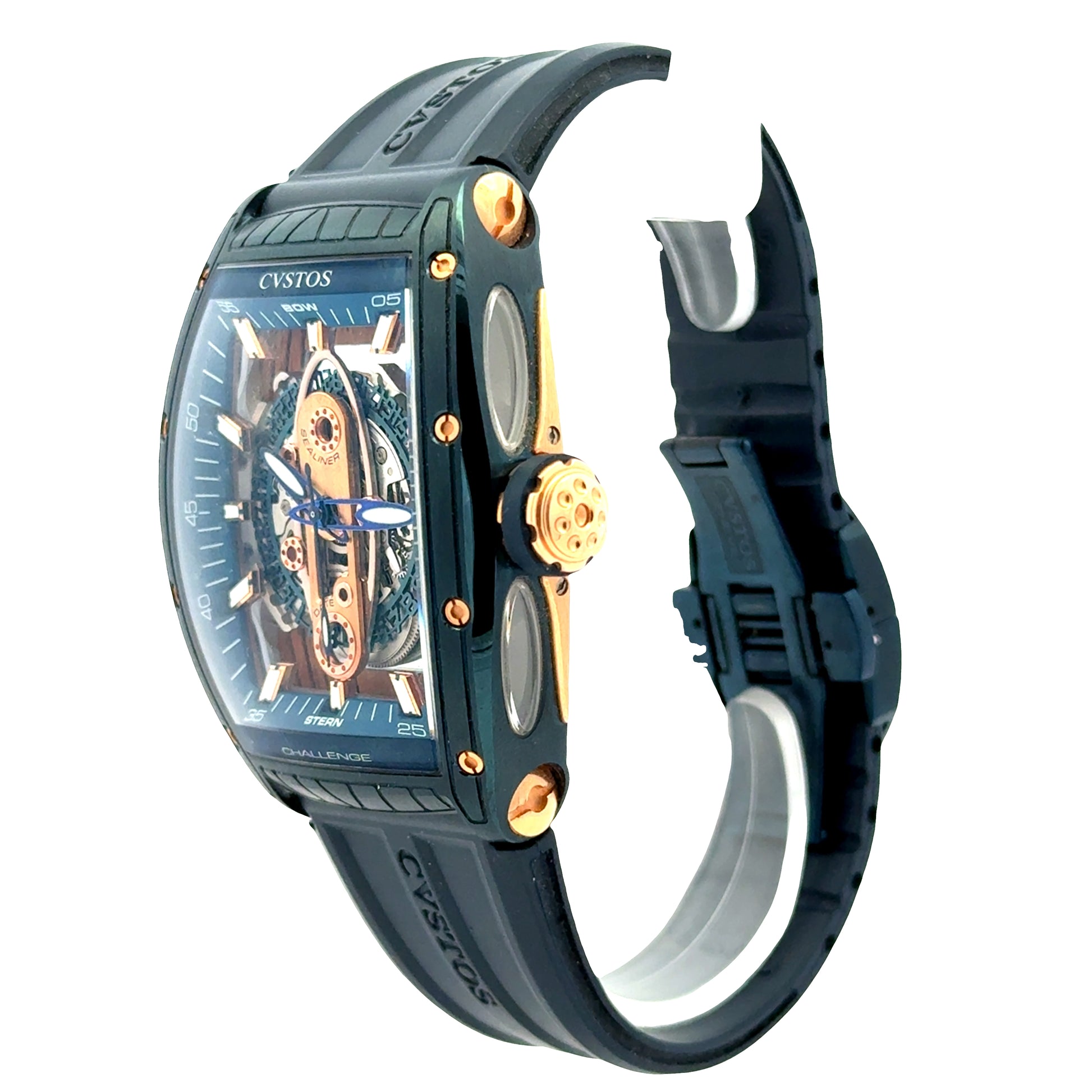 Cvstos Challenge Sealiner II Automatic Skeleton Dial Two-Tone Titanium Watch — macro detail