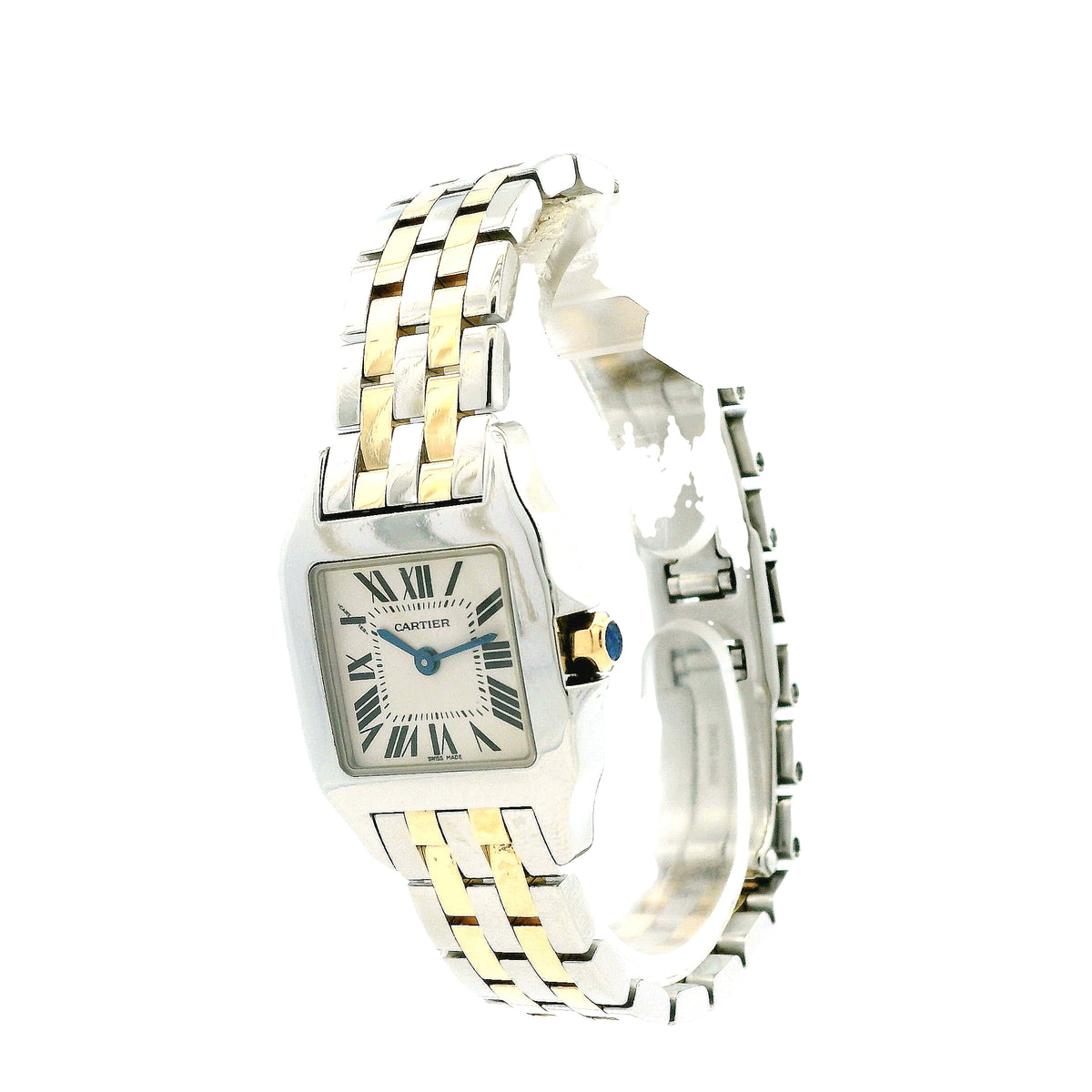 Cartier Santos 2698 Two-Tone White Dial Ladies Bracelet Watch — macro detail of the dial