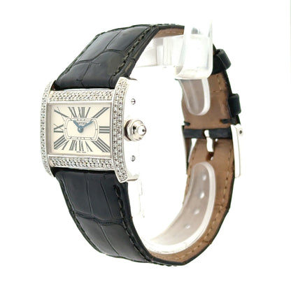 Cartier Tank Divan Mini 32mm Aftermarket Diamond Bezel Stainless Steel Watch — macro detail of the dial