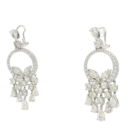 18k White Gold 13.35ctw Marquise, Pear & Round Brilliant Diamond Drop Earrings — macro detail of the stone
