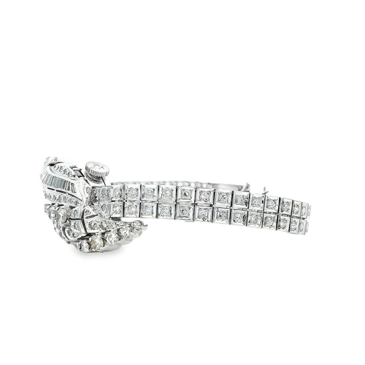 Hamilton Vintage 14k White Gold Diamond Cocktail Ladies Watch — macro detail of the dial